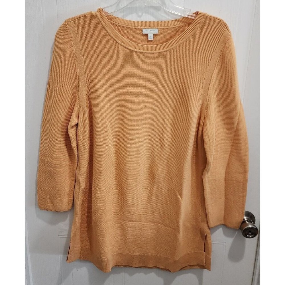 Talbots Women's Long Sleeve Pullover Long Sweater Top Tight Knit Orange Sz Large